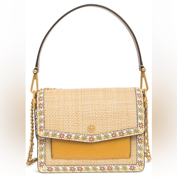 Tory Burch Robinson Trimmed Straw Convertible Bags - Picture 5 of 9